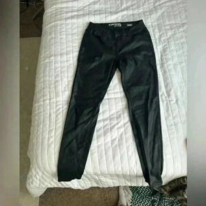 Rubber band stretch jeans faux leather skinny